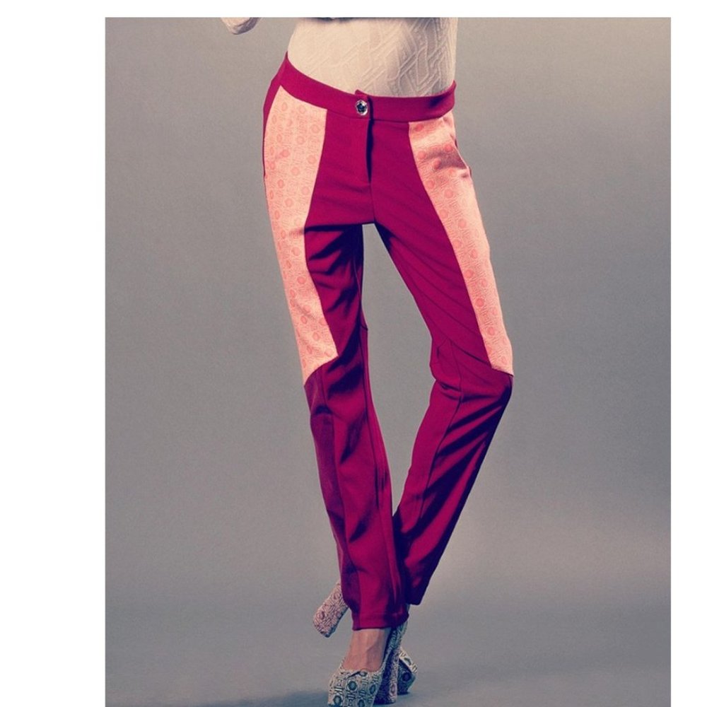 NWOT Nuvula New York Red pink and burgundy patchwork designer pants size L 10